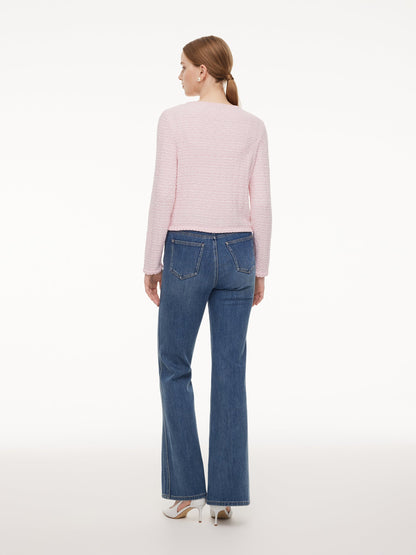 V-Neck Single-Breasted Women Textured Cardigan
