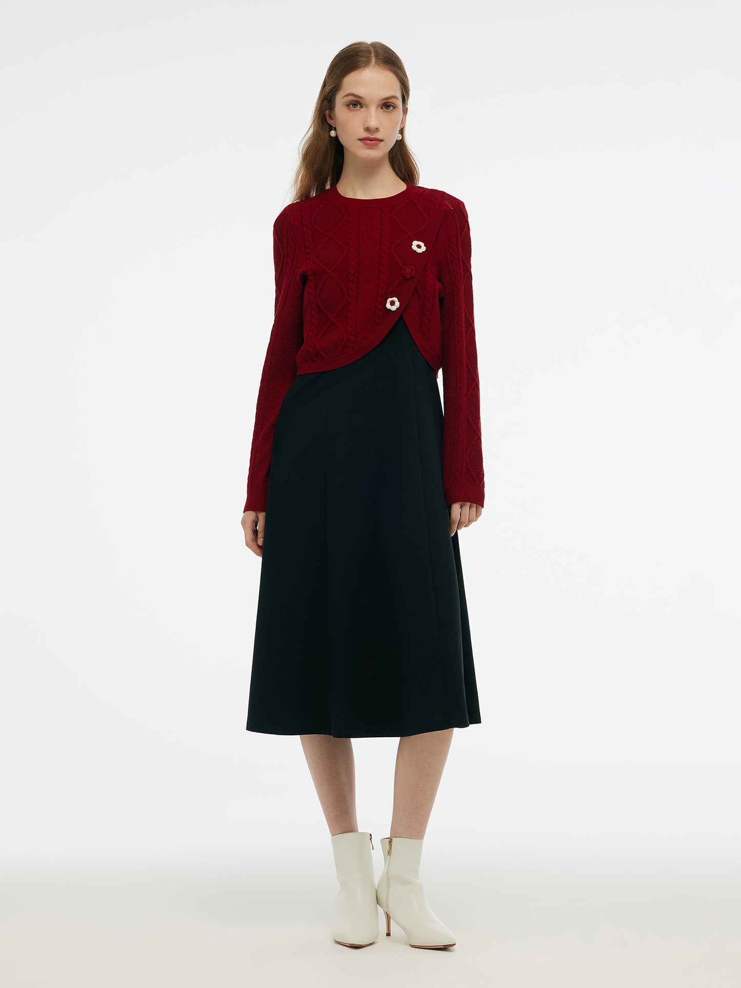 Lyocell Wool Blend Sweater And Knit Vest Dress Two-Piece Set