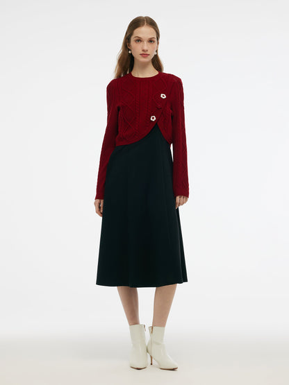 Lyocell Wool Blend Sweater And Knit Vest Dress Two-Piece Set