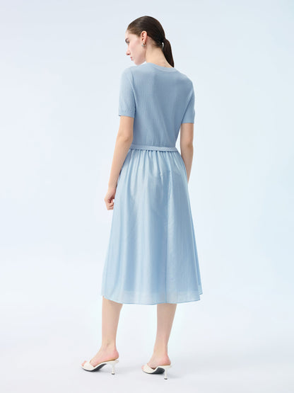 Lyocell Blend Patchwork Women Midi Dress