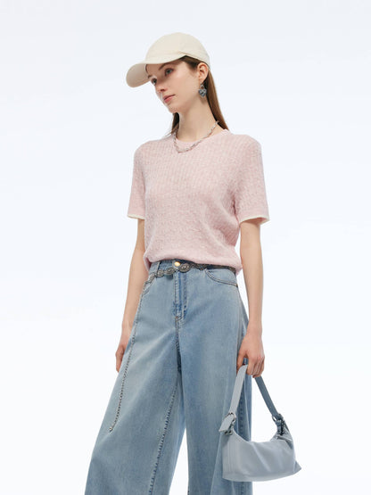 Round Neck Women Cable Knit T-Shirt