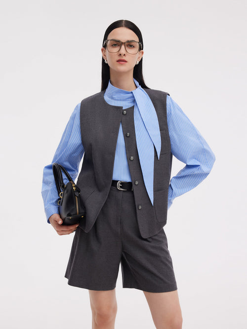 Wool Blend Vest And Blouse Two-Piece Set