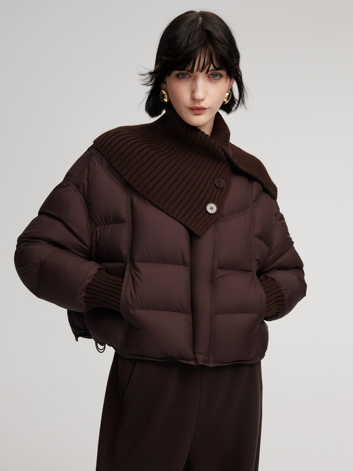 Cocoon Knitted Convertible Collar Goose Down Jacket