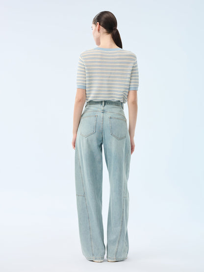 100% Cotton Denim Women Curved Jeans