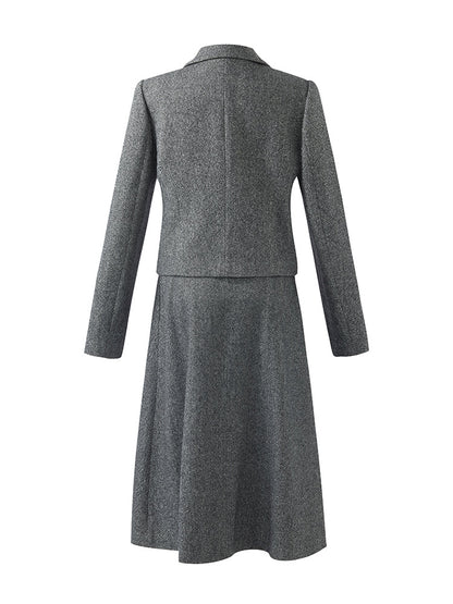 Washable Wool Crop Jacket And Half Skirt Two-piece Set
