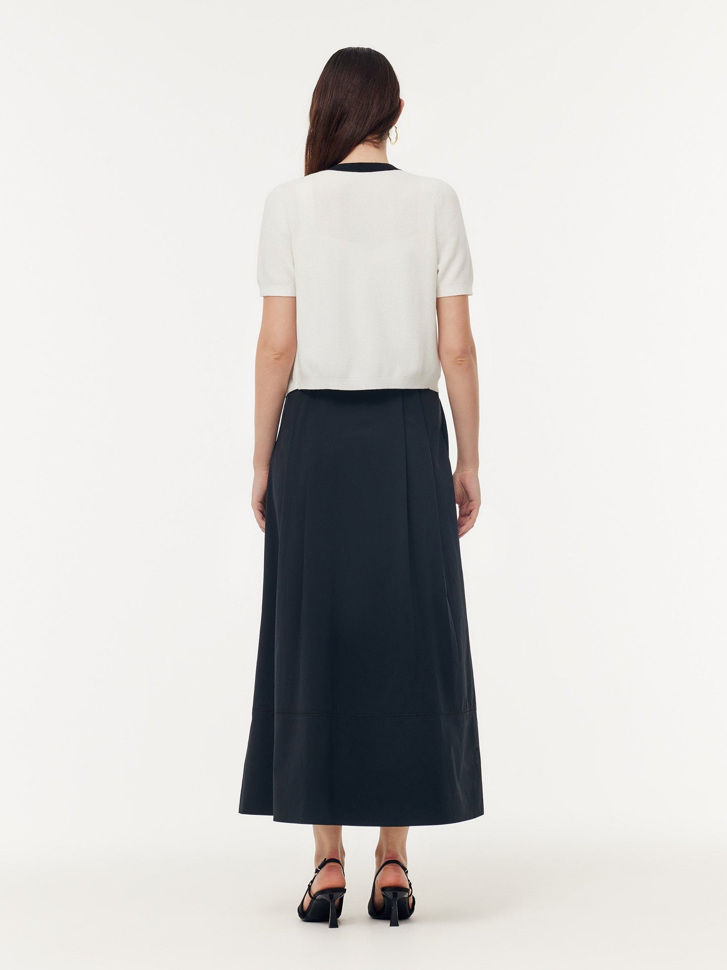 A Line Elastic Waist Pleat Women Maxi Skirt