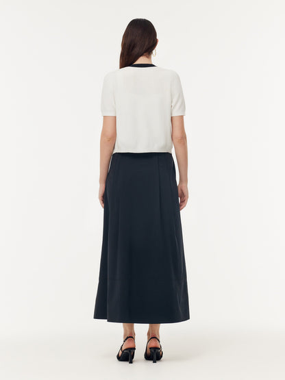 A Line Elastic Waist Pleat Women Maxi Skirt