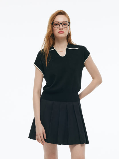 Tencel Blend Contrast Trim Women Knit Top