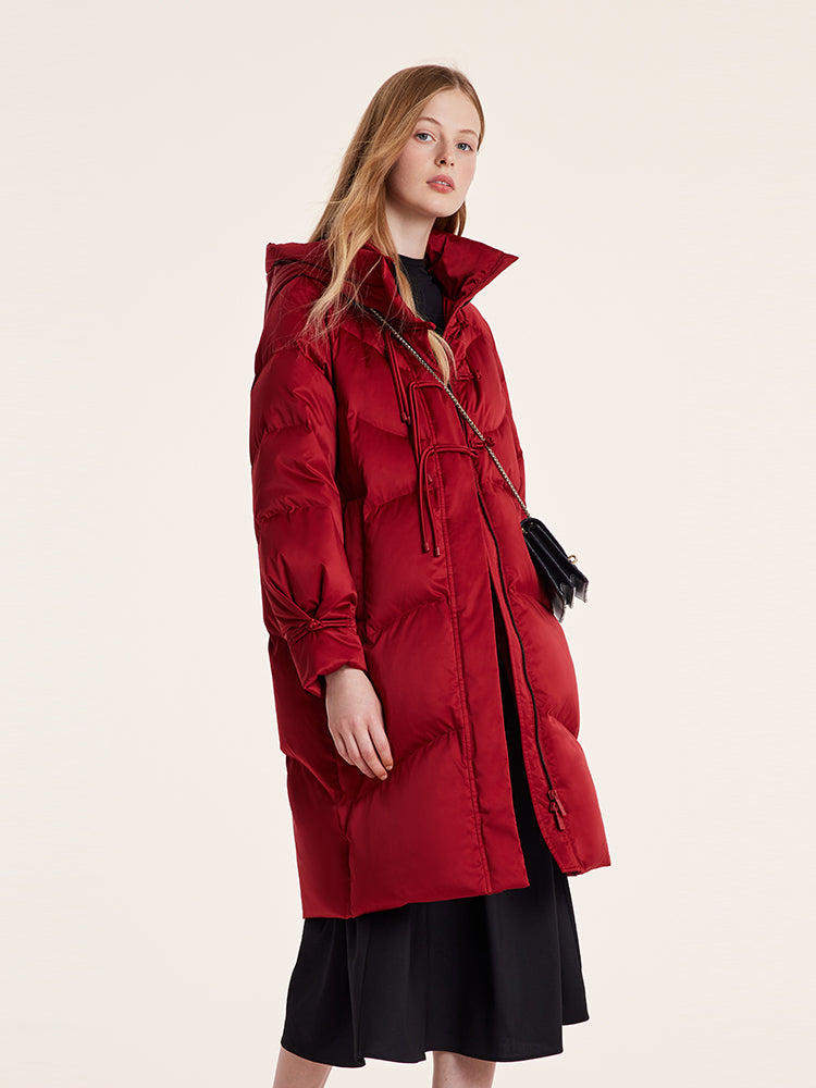 Cheongsam Button Hooded Mid-Length Goose Down Garment