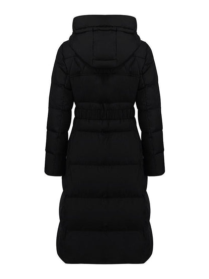 Hooded Long Goose Down Garment With Belt