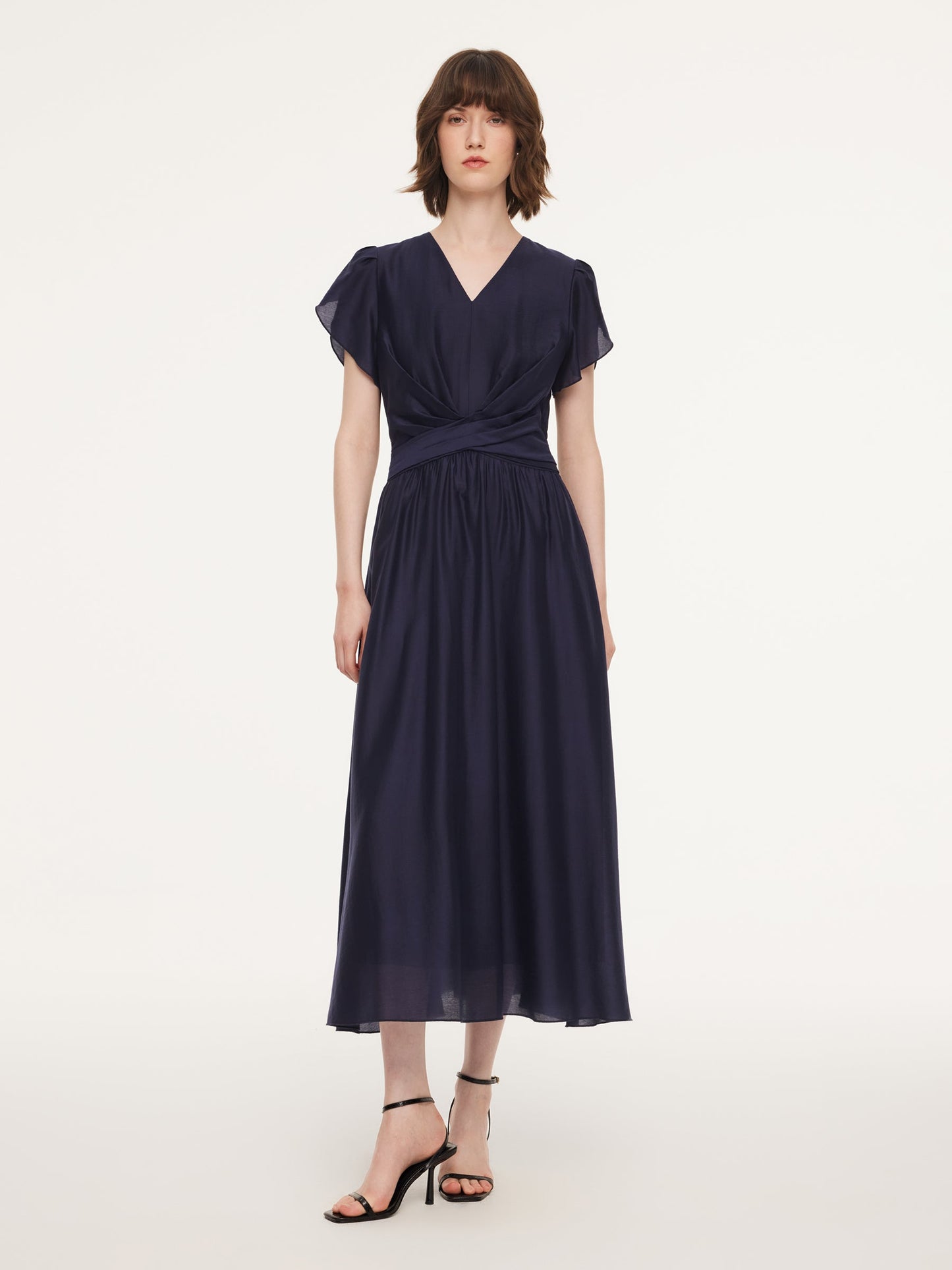 Tencel Blend Twist Front V-Neck Women Maxi Dress