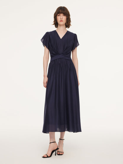Tencel Blend Twist Front V-Neck Women Maxi Dress