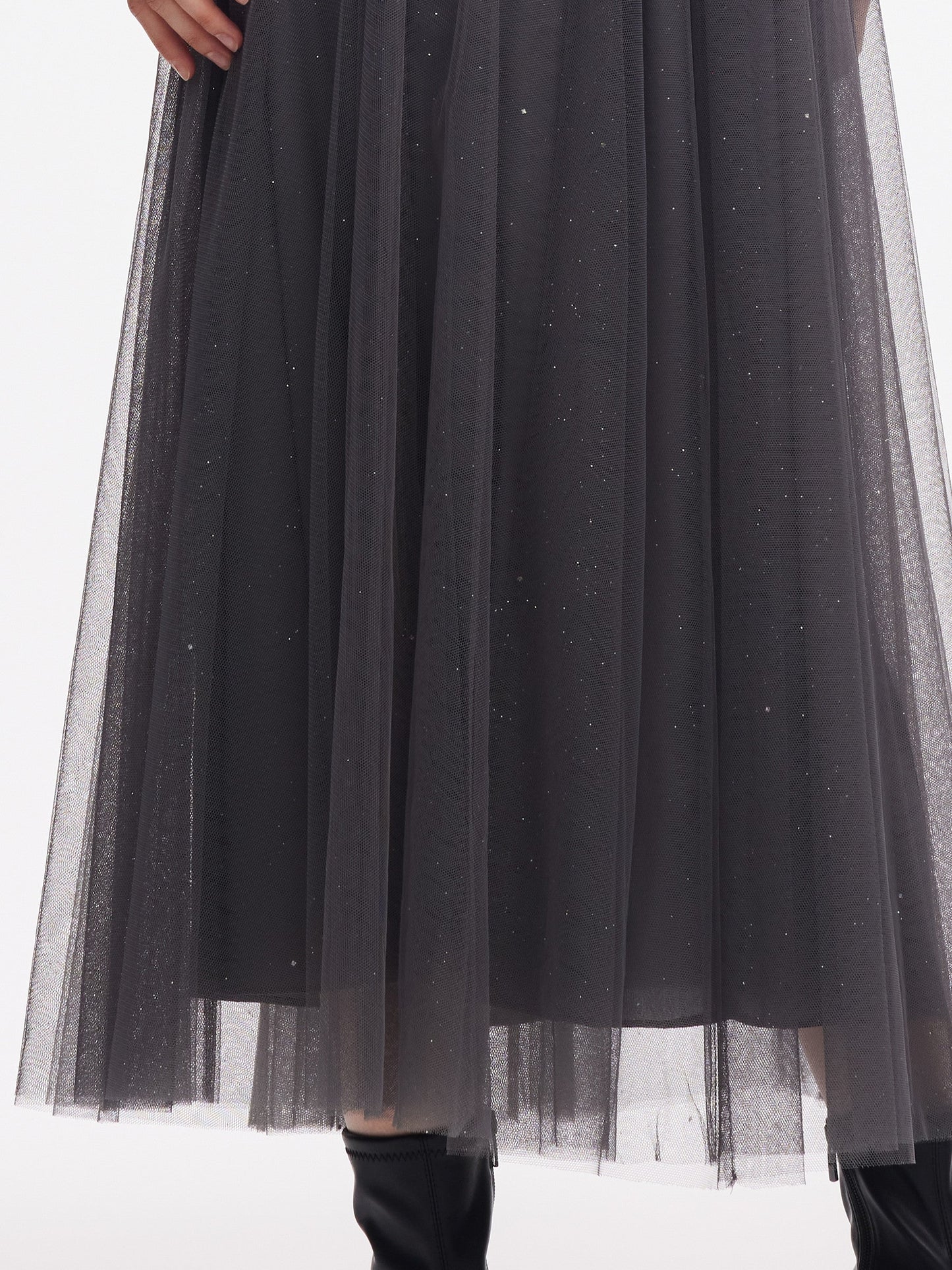Mesh Elastic Waist Sequins Pleated Women Skirt
