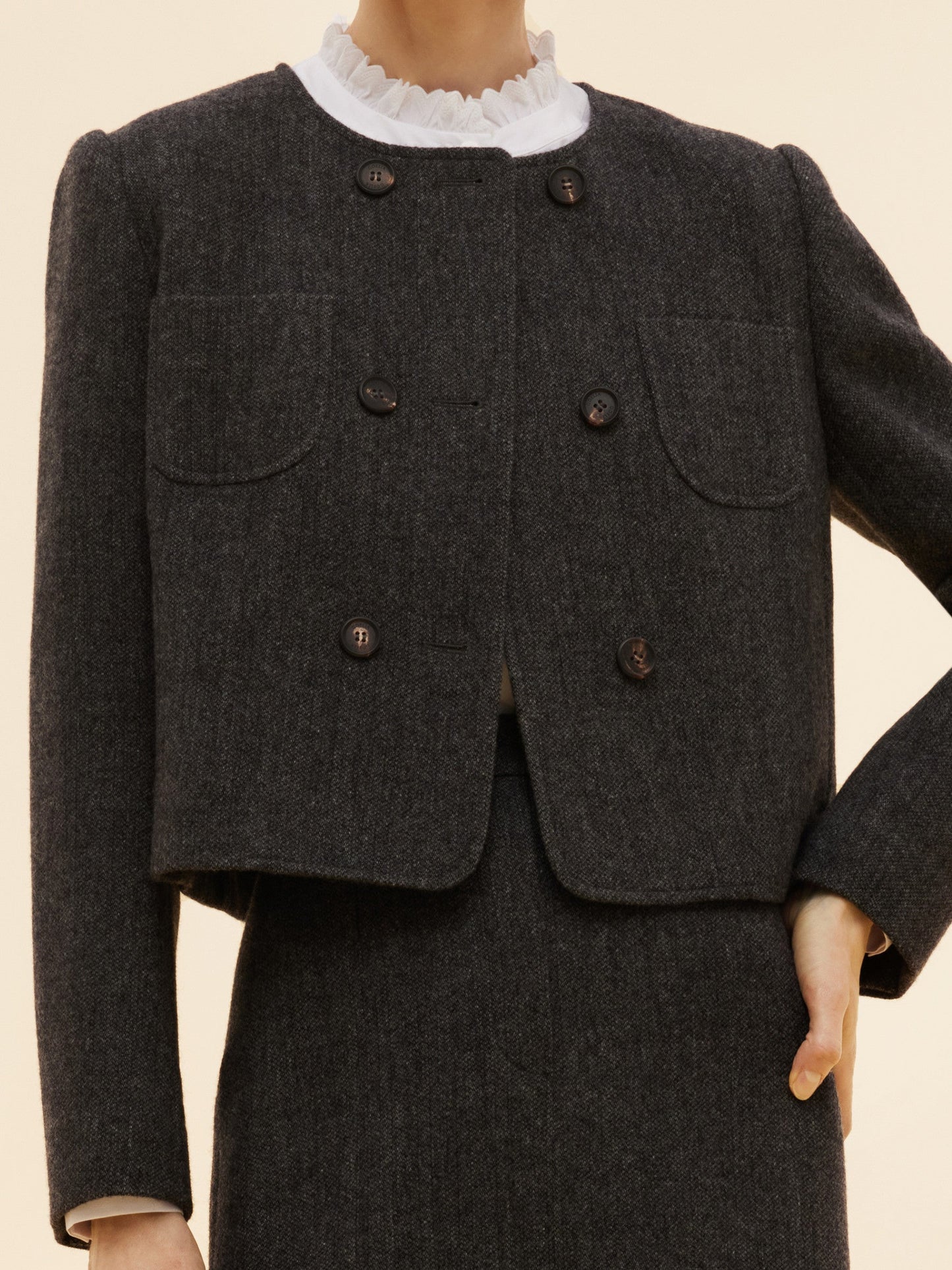 100% Washable Wool Double Breasted Women Crop Jacket