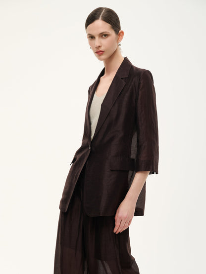Tencel Linen Blend 3/4 Sleeve Women Blazer