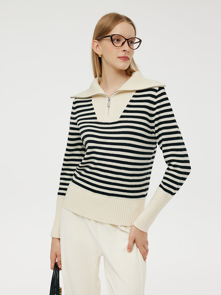 Oversized Collar Half-Zip Women Knit Top