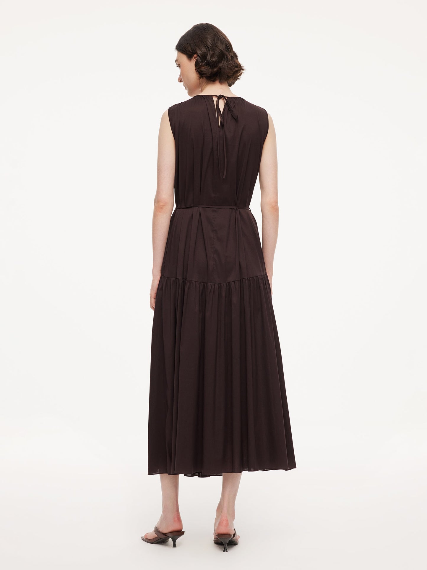 Cotton Blend A-line Women Sleeveless Maxi Dress With Self-Tie Belt