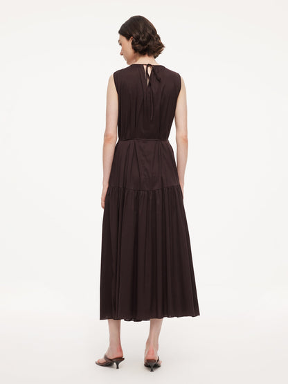 Cotton Blend A-line Women Sleeveless Maxi Dress With Self-Tie Belt