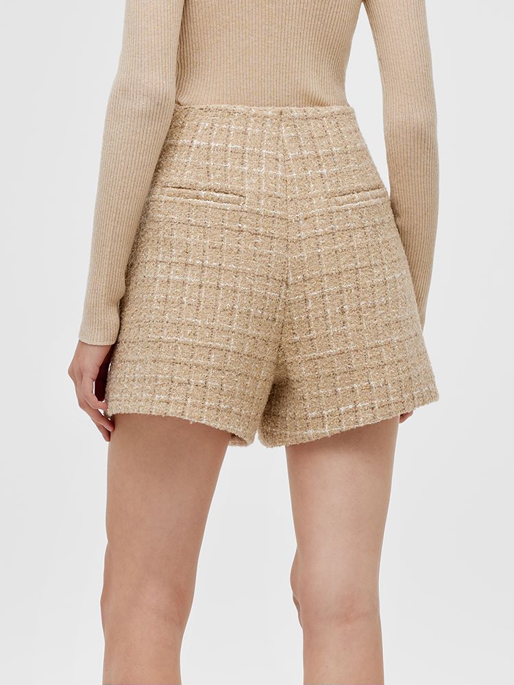 Wool Blend Tweed A-Line Women Shorts