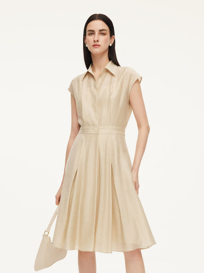 Tencel Acetate Linen Blend Cap Sleeve Women Midi Shirt Dress