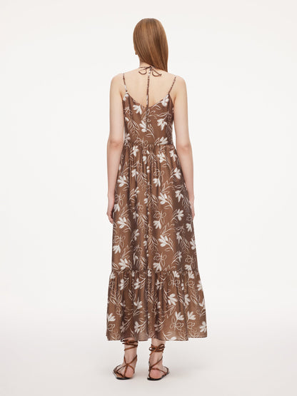 Tencel Blend Floral Print Women Strap Maxi Dress