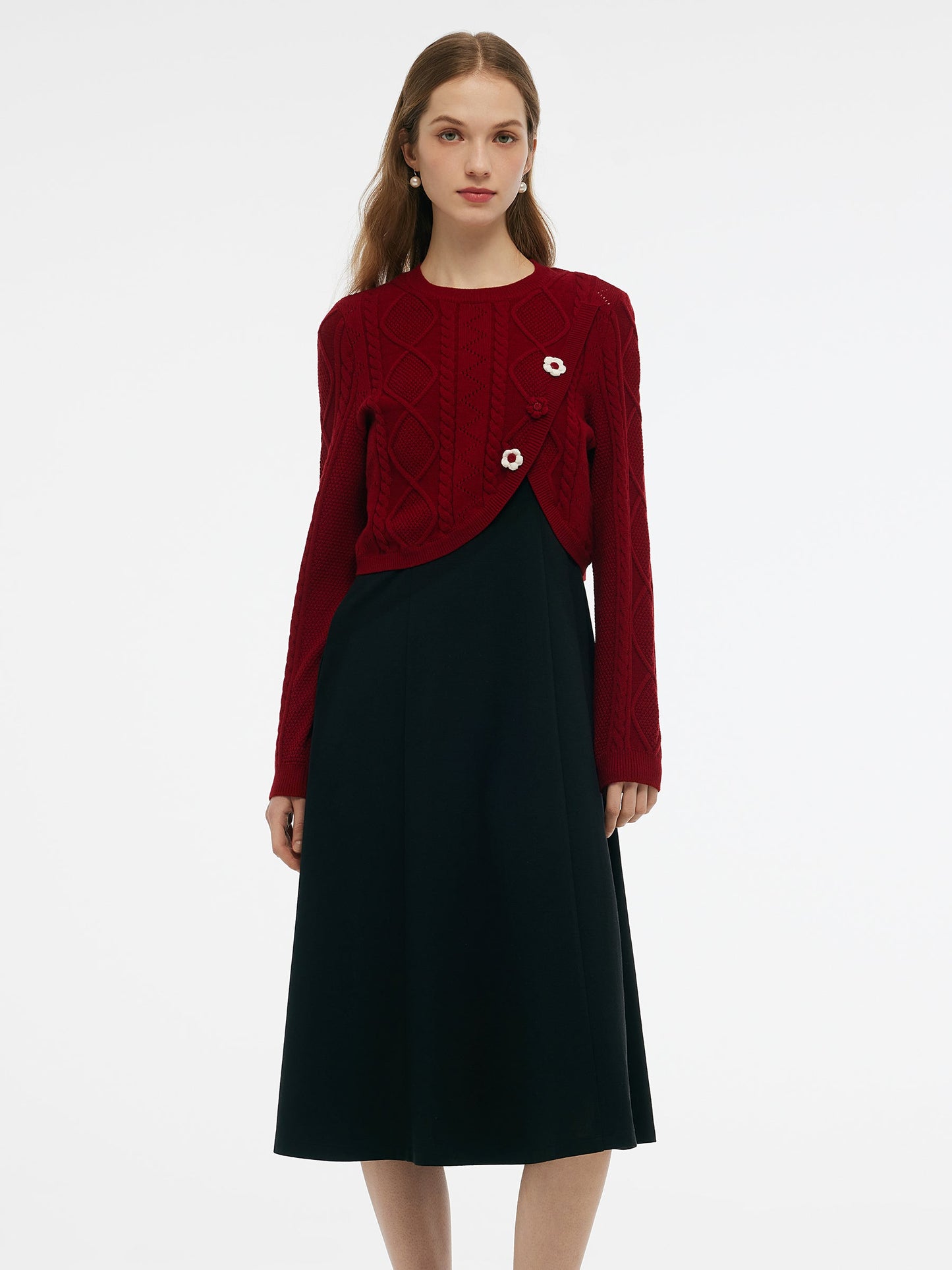 Lyocell Wool Blend Sweater And Knit Vest Dress Two-Piece Set