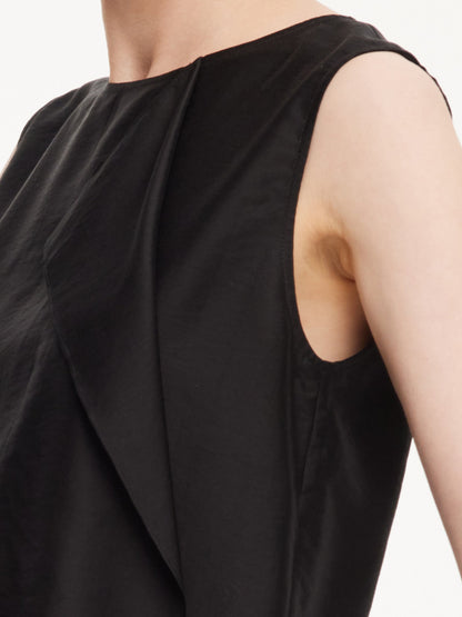 Lyocell Blend Black Ruffle-Detailing Women Tank Top
