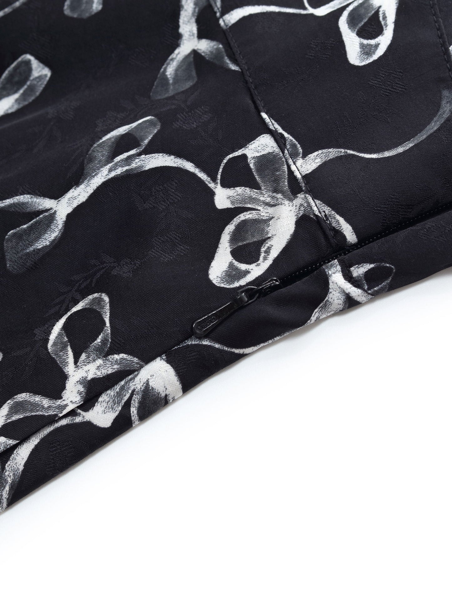 Ribbon Print Puff Sleeve Women Midi Dress
