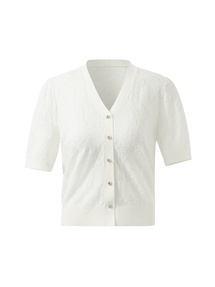 Iris Jacquard Sequins Single-Breasted Knitted Women Cardigan