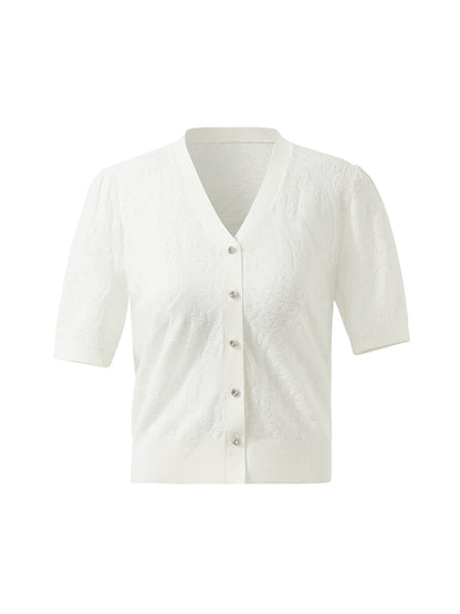 Iris Jacquard Sequins Single-Breasted Knitted Women Cardigan