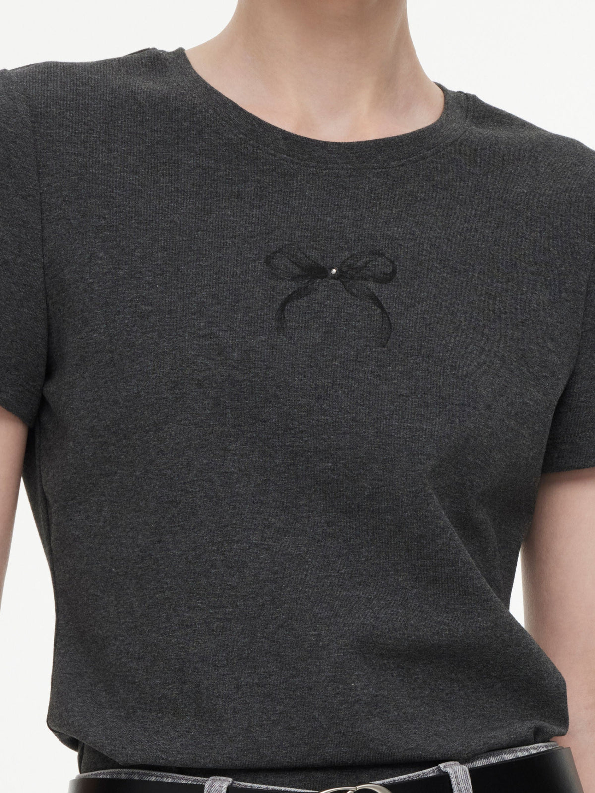 Bowknot Print Gathered Waist Women T-Shirt