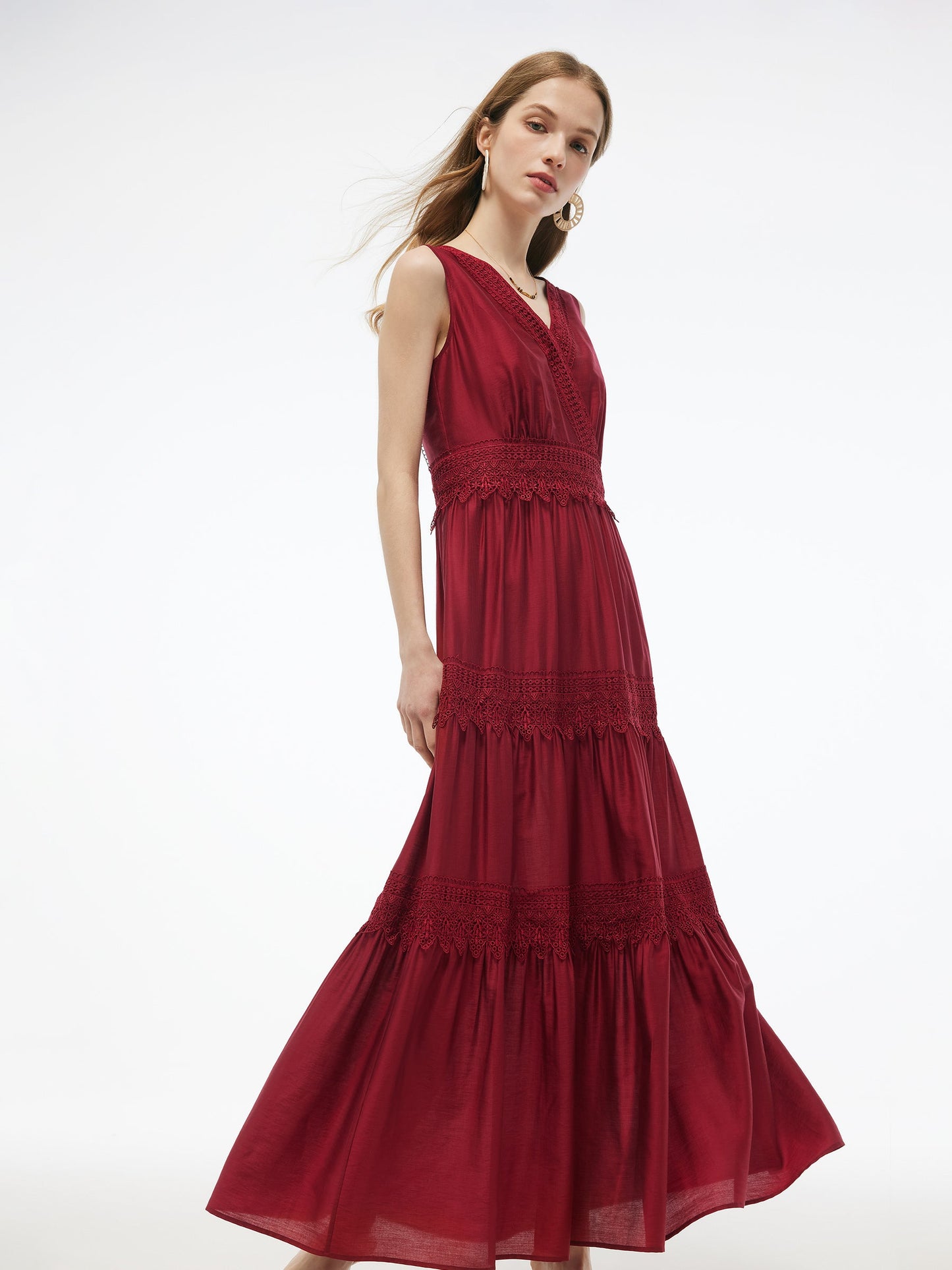 Tencel Lace Trim Women Maxi Vest Dress