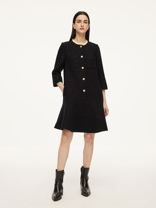 Wool Blend Sequins Ruffle Hem Women A-Line Mini Dress