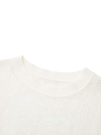 Lace Jacquard Round Neck Women Knit Top