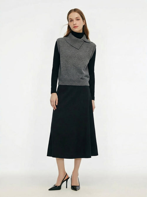 100% Worsted Wool Vest And Knit Top And Skirt Three-Piece Set