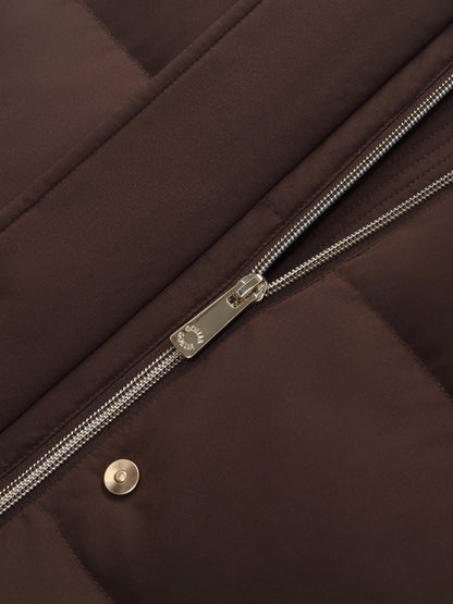H-Line Knit Collar Long Goose Down Coat With Detachable Hood