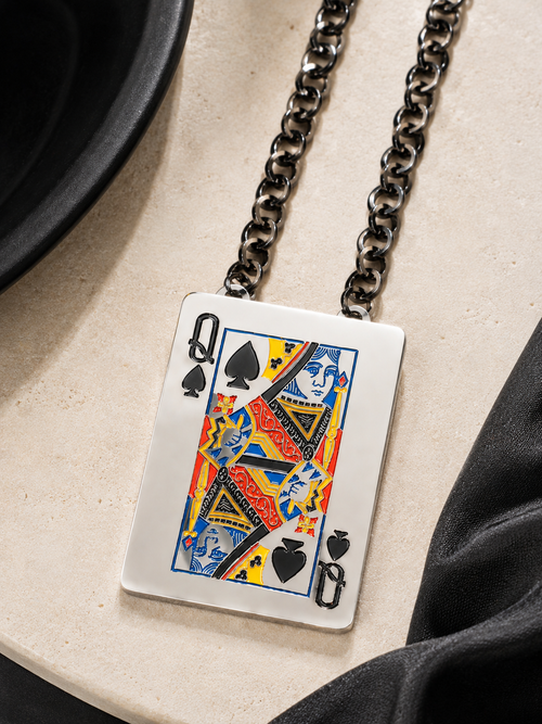 Queen of Spades Game Card Statement Necklace