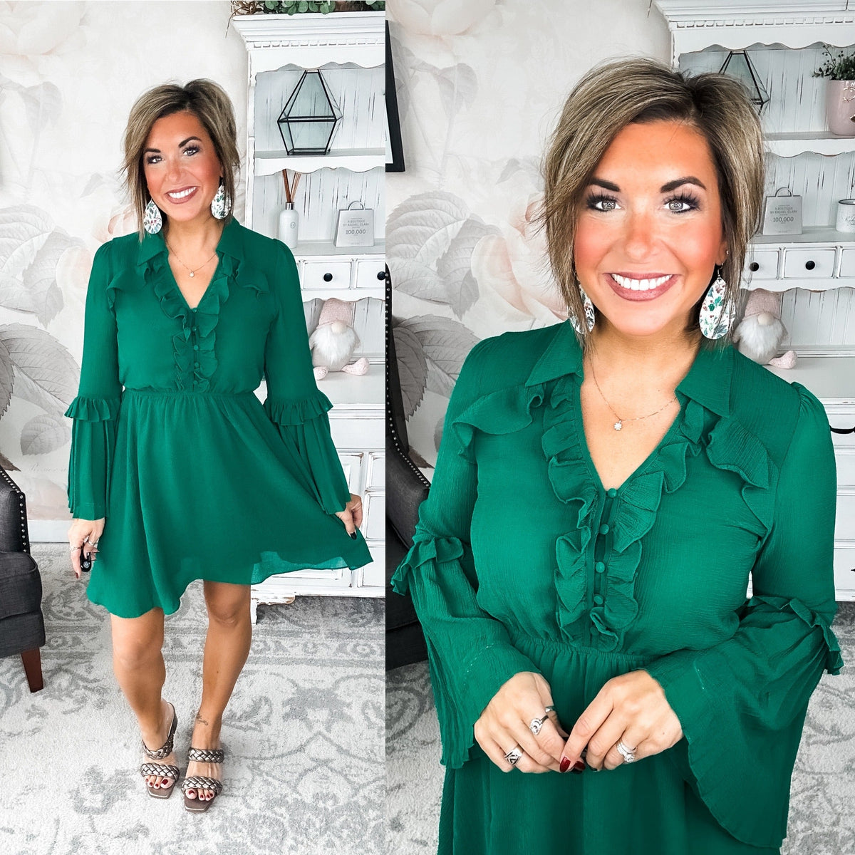 Light the Fire Pleated Dress - Hunter Green