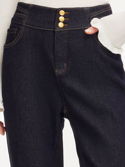 Denim High-Waisted Stretch Fleece Lined Women Micro-Flared Jeans