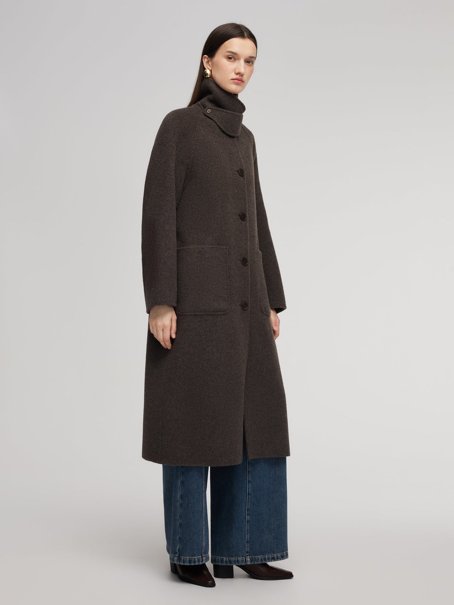 Wool Camel Hair Blend Double-Faced Women Wrap Overcoat