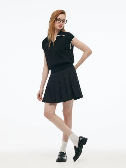 Tencel Blend Contrast Trim Women Knit Top