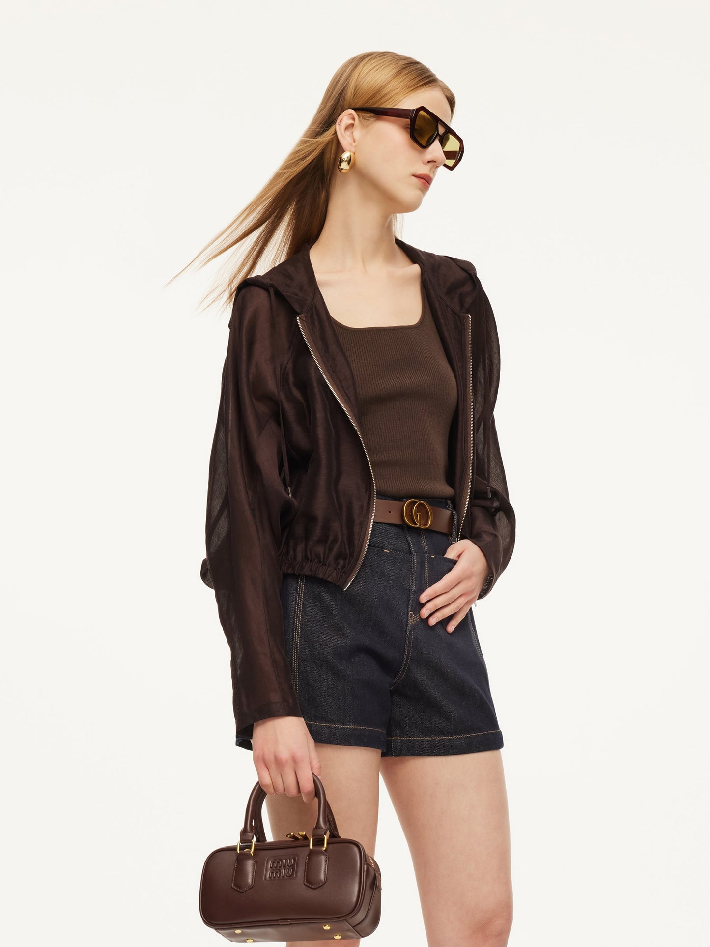 Tencel Linen Blend Women Sheer Hooded Jacket