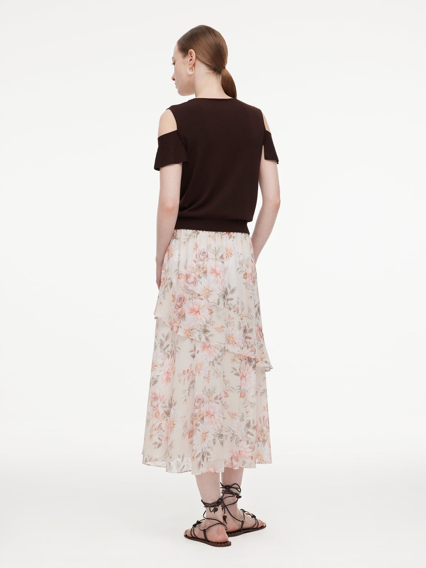 10MM Mulberry Silk Floral Print Women Tiered Skirt
