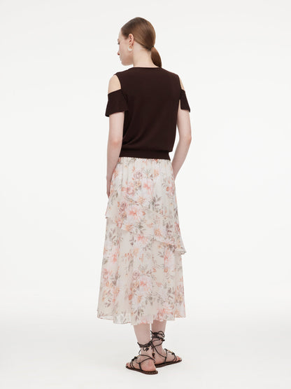 10MM Mulberry Silk Floral Print Women Tiered Skirt