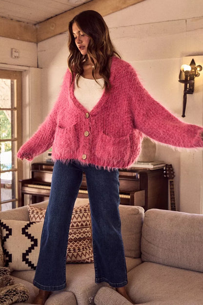 SO ME Soft Touch Hairy Loose Fit Cozy Sweater Cardigan