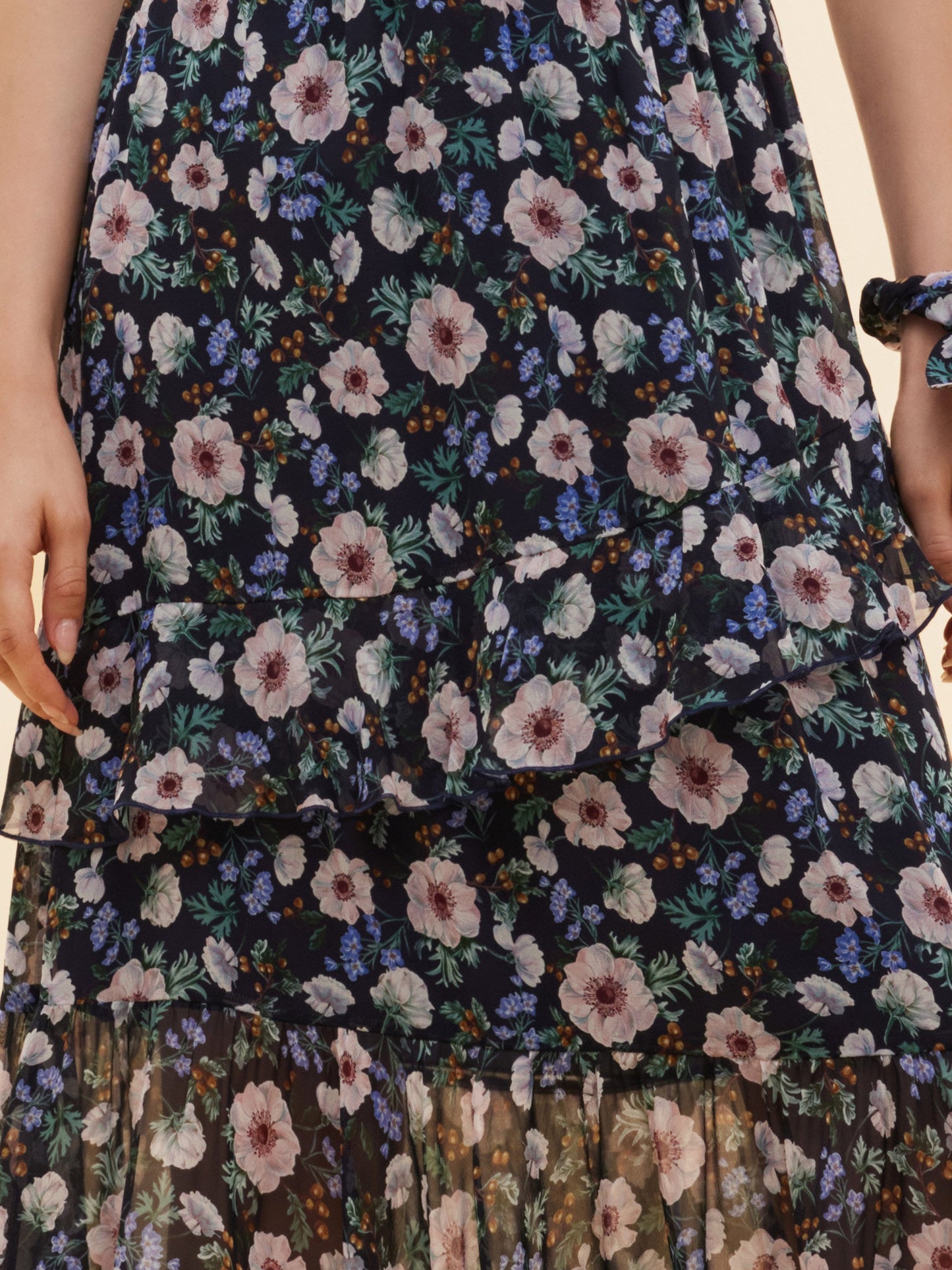10MM Mulberry Silk Floral Print Women Tiered Skirt