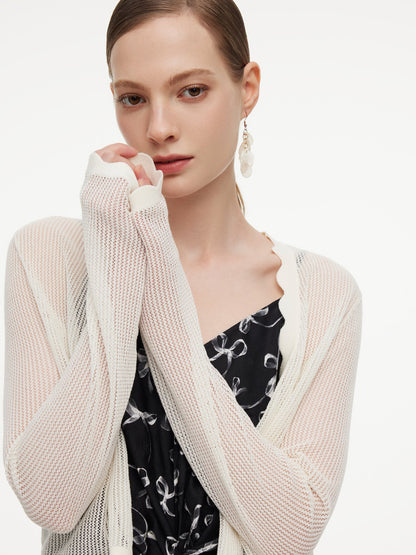 Ribbon Print Strap Dress And Cardigan Two-Piece Set