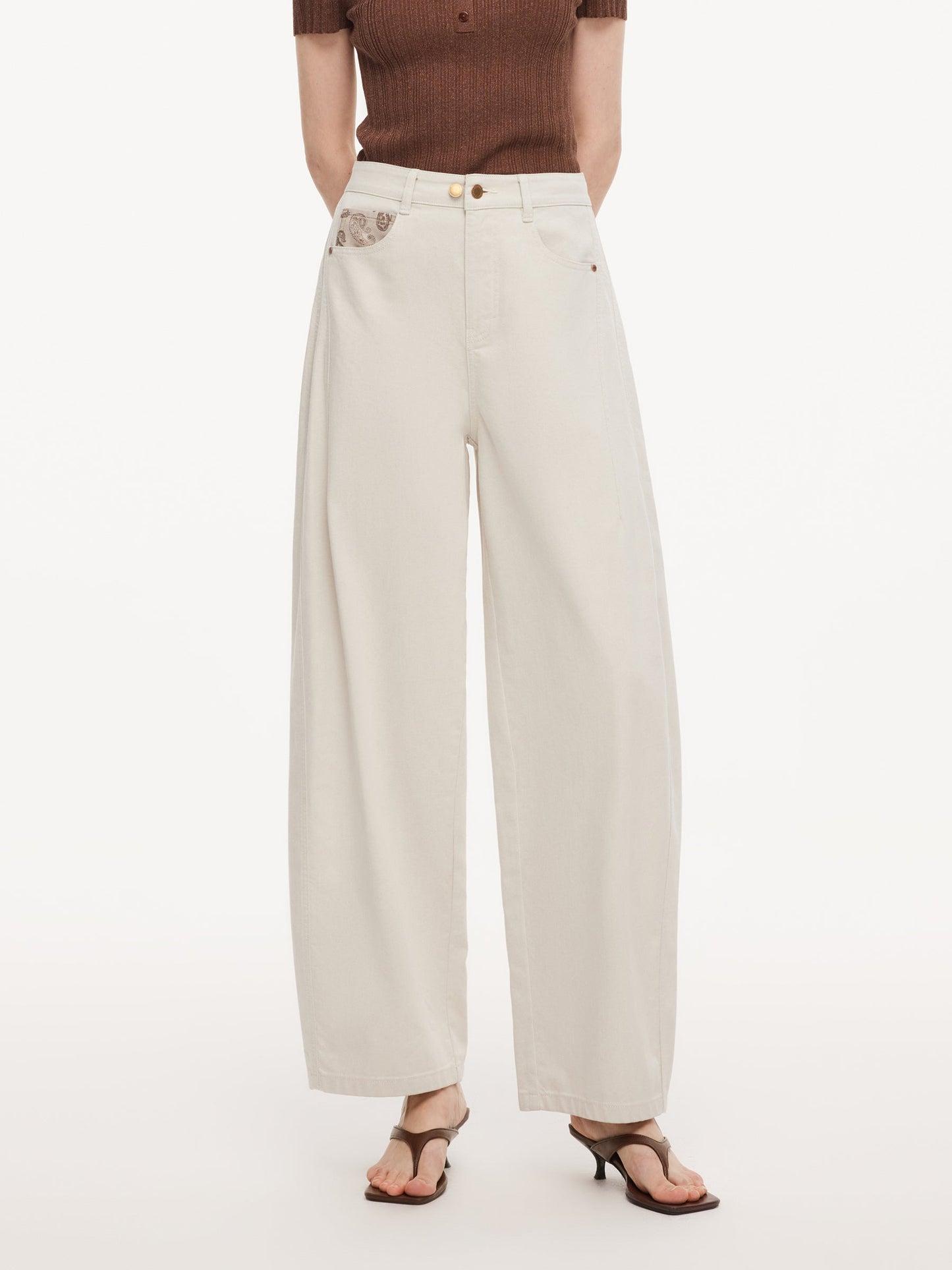 Cotton Denim Paisley-Detail Women Curved Leg Jeans