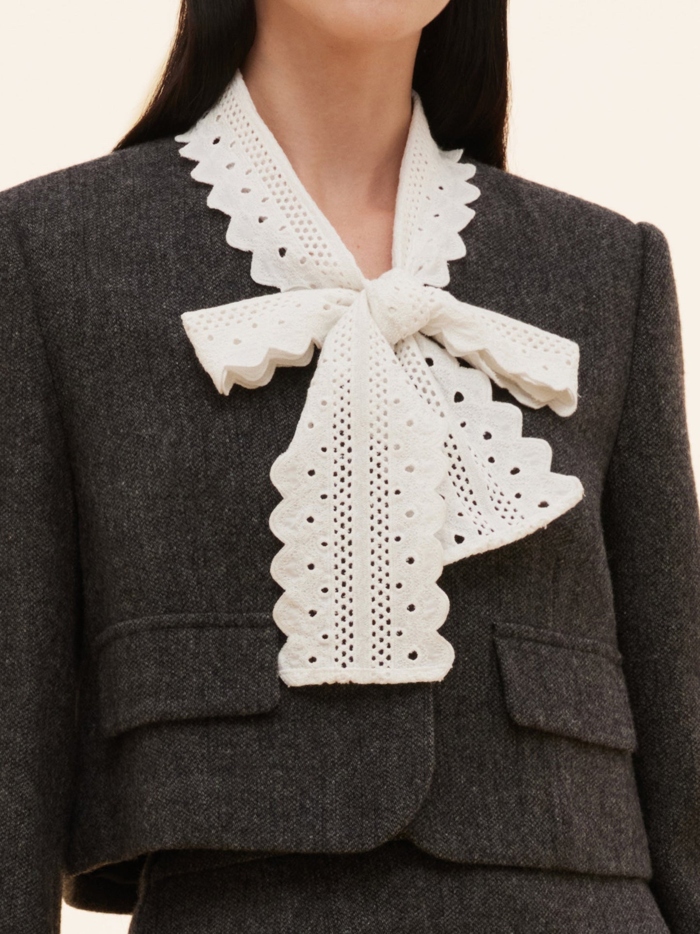 100% Washable Wool Crop Jacket And Skirt Two-Piece Set
