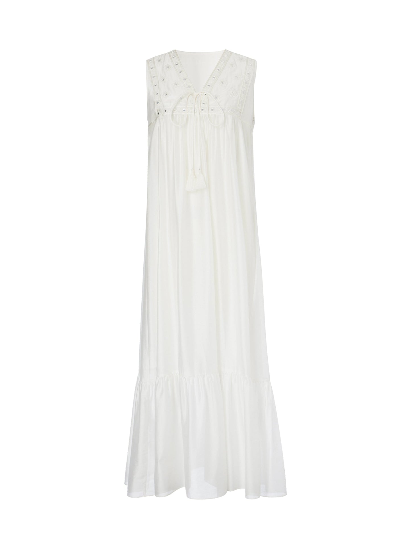 Tencel Blend Embroidered Women Sleeveless Maxi Dress